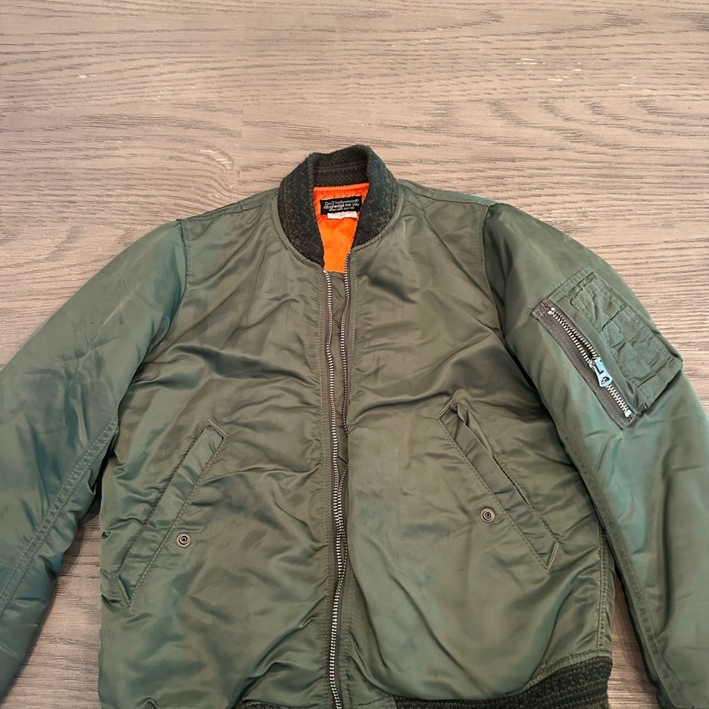 Olive Green Bomber Jacket with Orange Lining - Men's